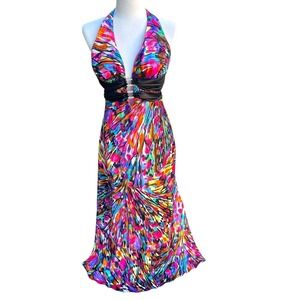 Beata Studios Maxi Dress Juniors Size 11 Multicolor Abstract Artsy Boho Prom